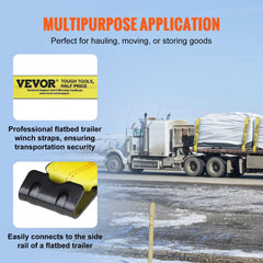 Winch Straps, 4" x 30`, 6000 lbs Load Capacity, 18000 lbs Break Strength, Truck Straps with Flat Hook, Flatbed Tie Downs Cargo Control for Trailers, Farms, Rescues, Tree Saver, Yellow (4 Pack)