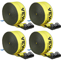 Winch Straps, 4" x 30`, 6000 lbs Load Capacity, 18000 lbs Break Strength, Truck Straps with Flat Hook, Flatbed Tie Downs Cargo Control for Trailers, Farms, Rescues, Tree Saver, Yellow (4 Pack)