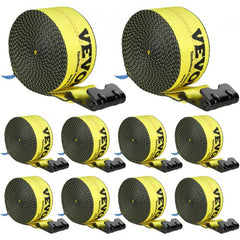 Winch Straps, 4" x 30`, 6000 lbs Load Capacity, 18000 lbs Break Strength, Truck Straps with Flat Hook, Flatbed Tie Downs Cargo Control for Trailers, Farms, Rescues, Tree Saver, Yellow (10 Pack)