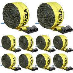 Winch Straps, 4" x 30`, 6000 lbs Load Capacity, 18000 lbs Break Strength, Truck Straps with Flat Hook, Flatbed Tie Downs Cargo Control for Trailers, Farms, Rescues, Tree Saver, Yellow (10 Pack)