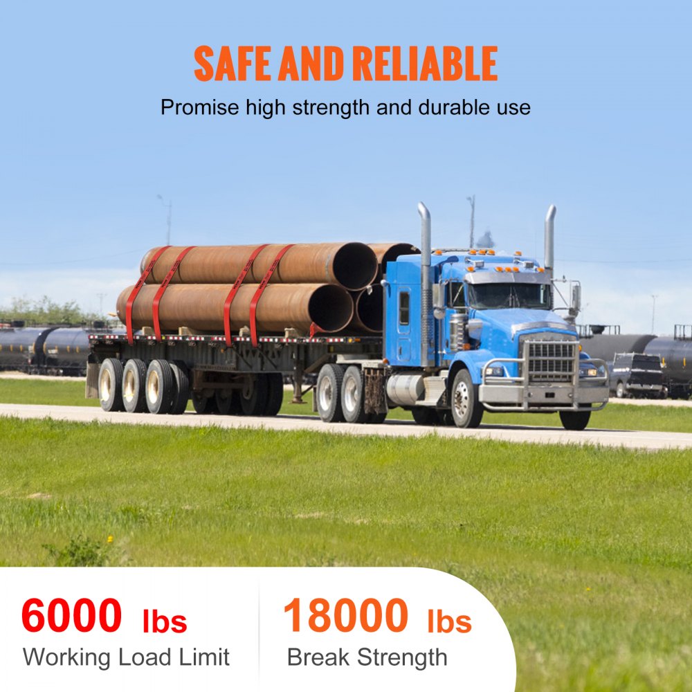Winch Straps, 4" x 30`, 6000 lbs Load Capacity, 18000 lbs Breaking Strength, Truck Straps with Flat Hook, Flatbed Tie Downs Cargo Control for Trailers, Farms, Rescues, Tree Saver, Red (10 Pack)