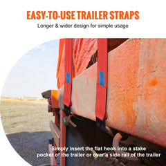 Winch Straps, 4" x 30`, 6000 lbs Load Capacity, 18000 lbs Breaking Strength, Truck Straps with Flat Hook, Flatbed Tie Downs Cargo Control for Trailers, Farms, Rescues, Tree Saver, Red (10 Pack)
