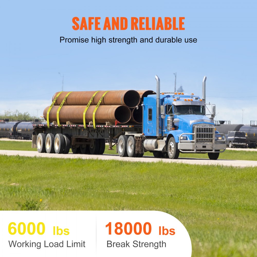 Winch Straps, 4" x 40`, 6000 lbs Load Capacity, 18000 lbs Break Strength, Truck Straps with Flat Hook, Flatbed Tie Downs Cargo Control for Trailers, Farms, Rescues, Tree Saver, Yellow (10 Pack)