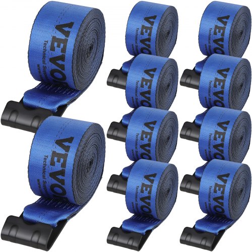 Winch Straps, 4" x 30`, 6000 lbs Load Capacity, 18000 lbs Breaking Strength, Truck Straps with Flat Hook, Flatbed Tie Downs Cargo Control for Trailers, Farms, Rescues, Tree Saver, Blue (10 Pack)