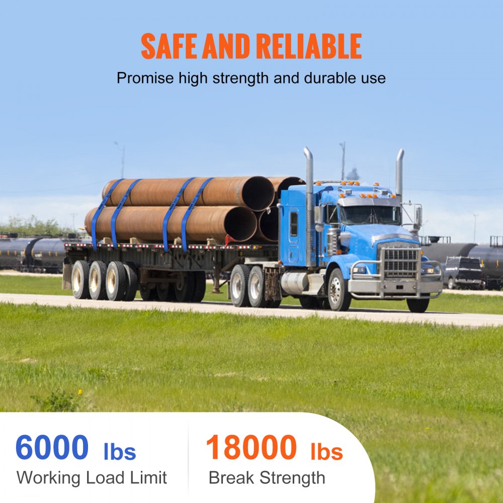 Winch Straps, 4" x 30`, 6000 lbs Load Capacity, 18000 lbs Breaking Strength, Truck Straps with Flat Hook, Flatbed Tie Downs Cargo Control for Trailers, Farms, Rescues, Tree Saver, Blue (10 Pack)