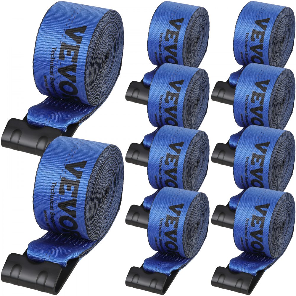 Winch Straps, 4" x 30`, 6000 lbs Load Capacity, 18000 lbs Breaking Strength, Truck Straps with Flat Hook, Flatbed Tie Downs Cargo Control for Trailers, Farms, Rescues, Tree Saver, Blue (10 Pack)