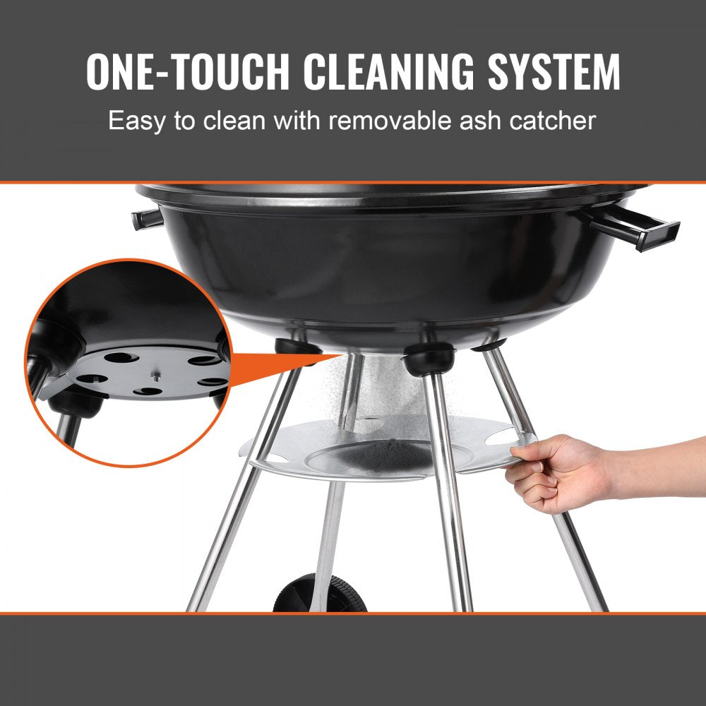 22 inch Kettle Charcoal Grill, Premium Kettle Grill with Wheels and Cover, Porcelain-Enameled Lid and Ash Catcher & Thermometer for BBQ, Round Barbecue Grill Outdoor Cooking, Picnic, Patio and Backyard