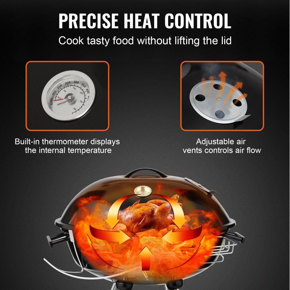 22 inch Kettle Charcoal Grill, Premium Kettle Grill with Wheels and Cover, Porcelain-Enameled Lid and Ash Catcher & Thermometer for BBQ, Round Barbecue Grill Outdoor Cooking, Picnic, Patio and Backyard