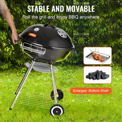 22 inch Kettle Charcoal Grill, Premium Kettle Grill with Wheels and Cover, Porcelain-Enameled Lid and Ash Catcher & Thermometer for BBQ, Round Barbecue Grill Outdoor Cooking, Picnic, Patio and Backyard
