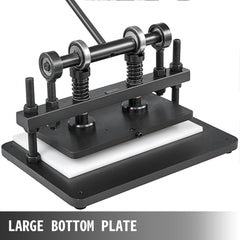Manual leather cutting machine with a 360x260mm platen for precise die cutting.