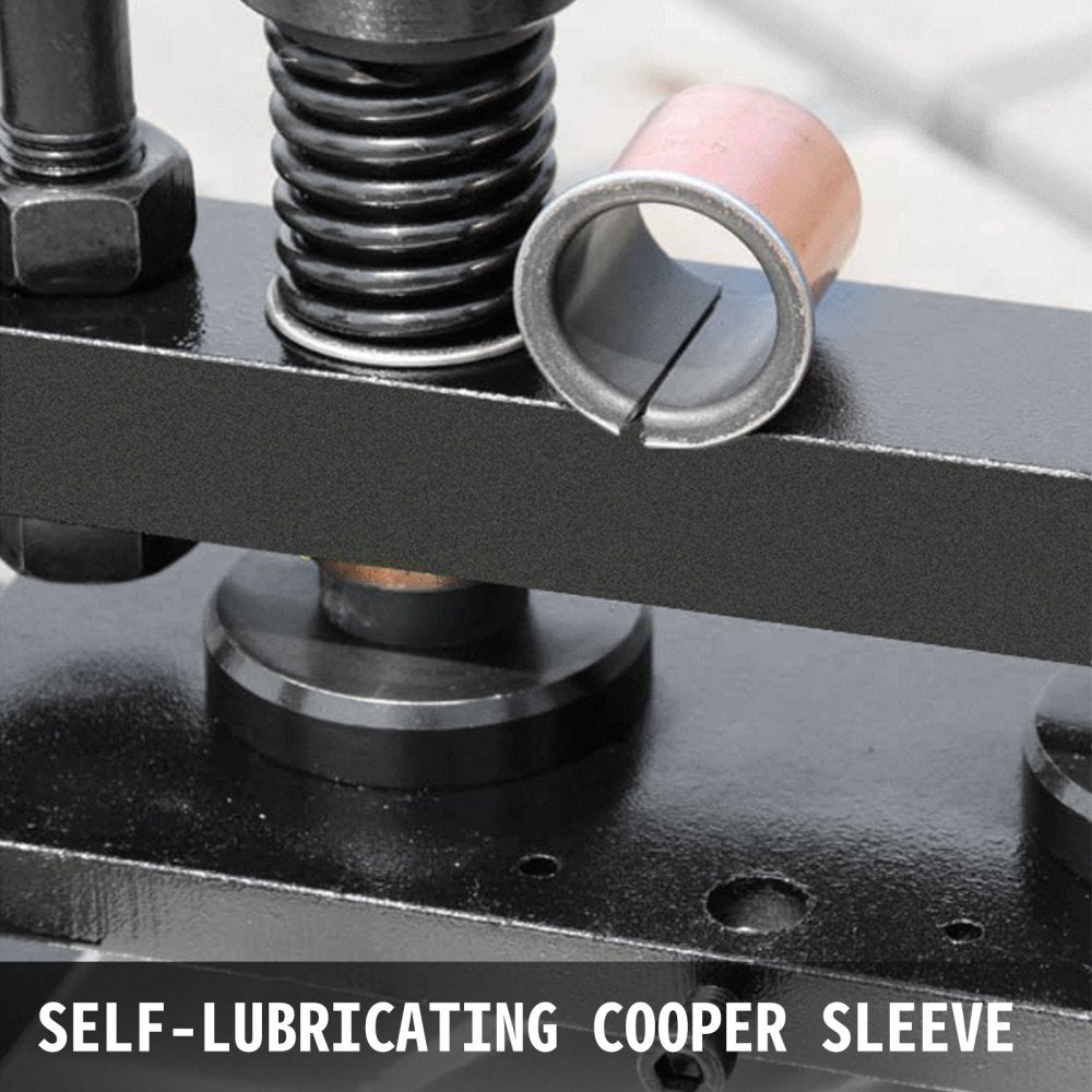 Manual leather cutting machine with a 360x260mm platen and durable steel construction.