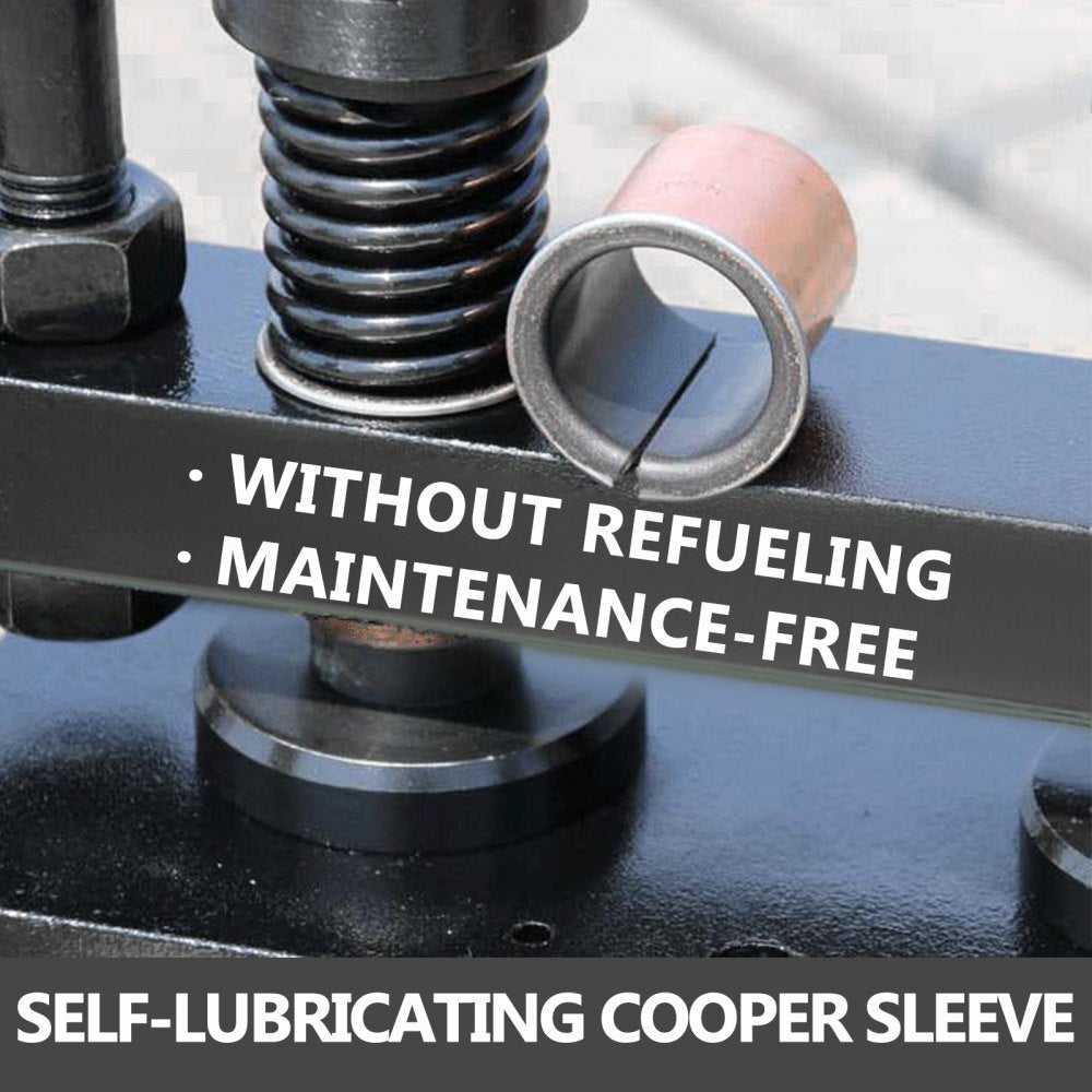 Manual leather cutting machine with a 260x150mm platen and sturdy steel construction.