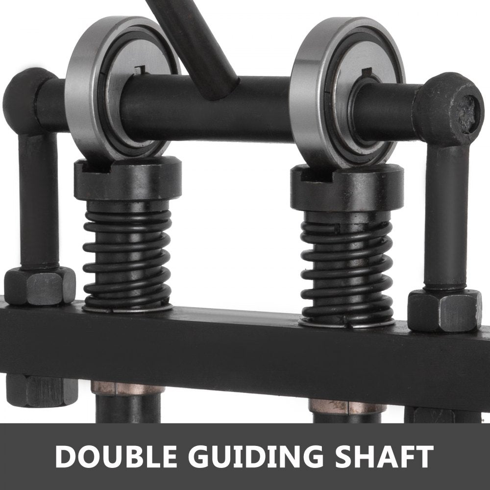 Manual leather cutting machine with a 260x150mm platen and sturdy steel construction.