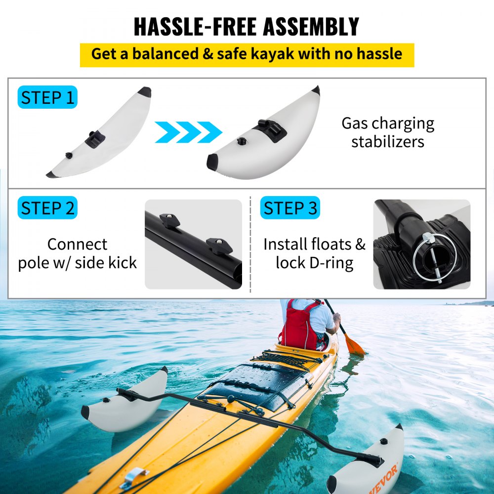 Kayak Outrigger Stabilizers, 2 PCS, PVC Inflatable Outrigger Float with Sidekick Arms Rod, Standing Float Stabilizer System Kit for Kayaks, Canoes, Fishing Boats
