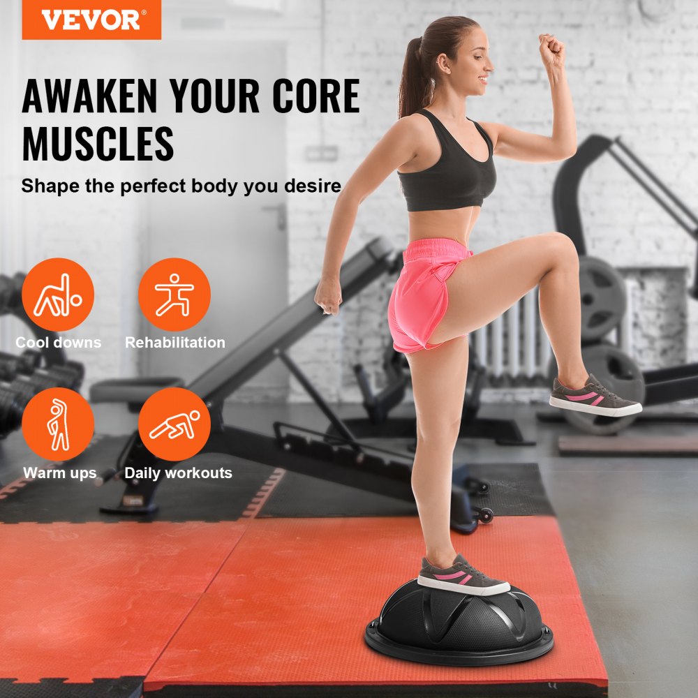 Half Exercise Ball Trainer, 23 inch Balance Ball Trainer, 660 lbs Capacity Stability Ball, Yoga Ball with Resistance Bands and Pump, Strength Fitness Ball for Home Gym, Full Body Workouts, Black