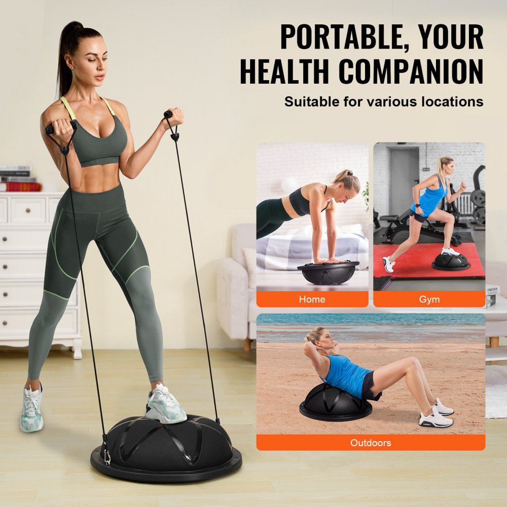 Half Exercise Ball Trainer, 23 inch Balance Ball Trainer, 660 lbs Capacity Stability Ball, Yoga Ball with Resistance Bands and Pump, Strength Fitness Ball for Home Gym, Full Body Workouts, Black