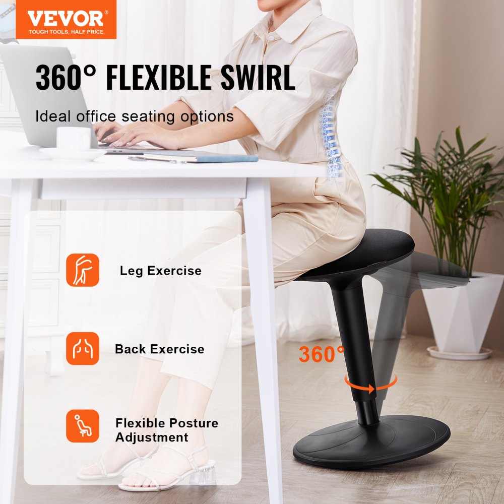 Wobble Chair, Height-Adjustable (21.7-28.3") Active Chair, Flexible Seating Wobble Stool Made of Iron Improves Focus & Posture, Ideal for Schools, Office and Home, 8° Tilt Angle, Age 12-18 Black