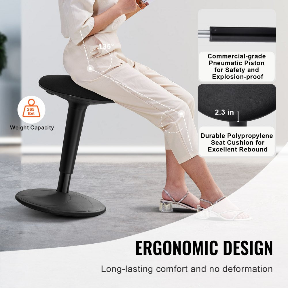Wobble Chair, Height-Adjustable (21.7-28.3") Active Chair, Flexible Seating Wobble Stool Made of Iron Improves Focus & Posture, Ideal for Schools, Office and Home, 8° Tilt Angle, Age 12-18 Black