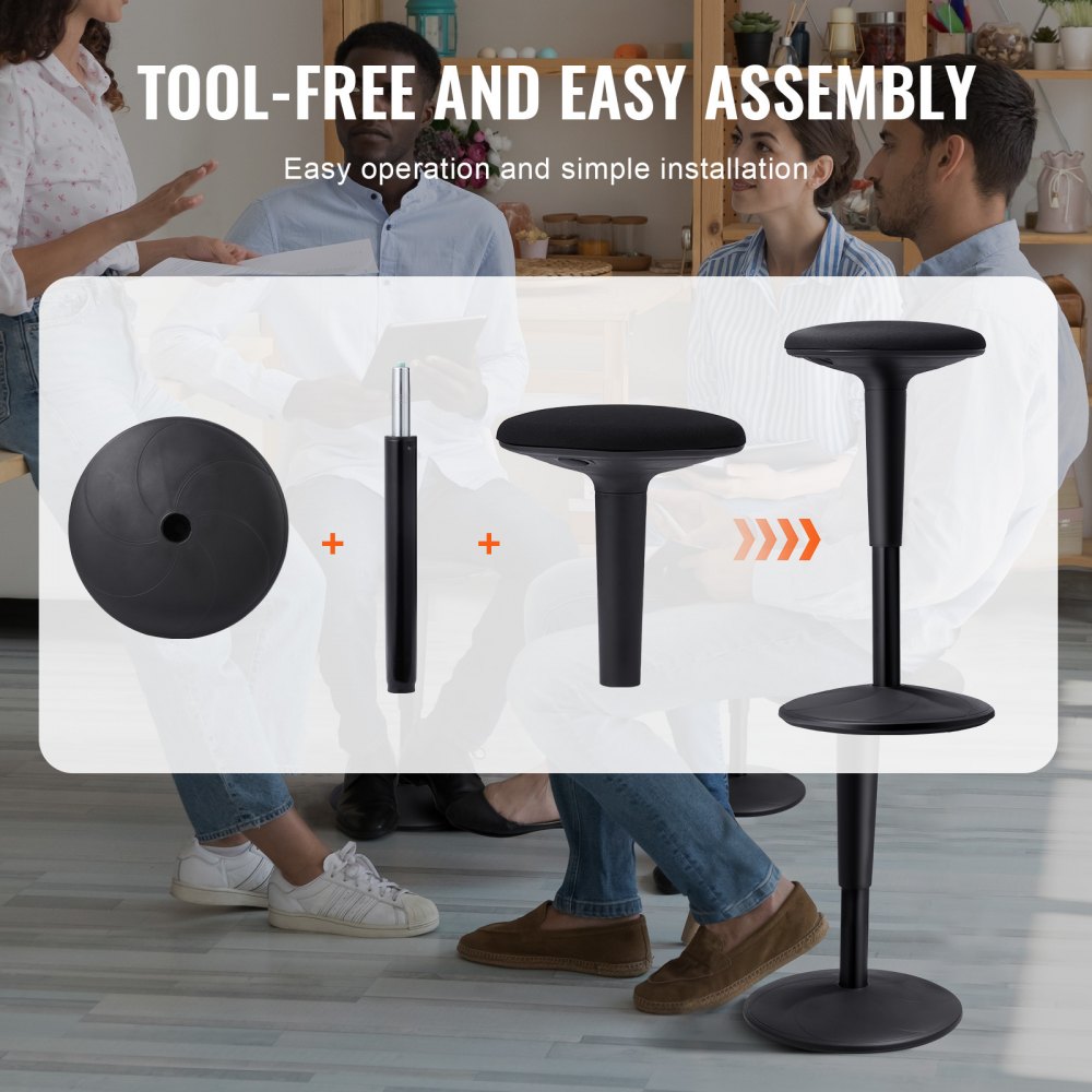 Wobble Chair, Height-Adjustable (21.7-28.3") Active Chair, Flexible Seating Wobble Stool Made of Iron Improves Focus & Posture, Ideal for Schools, Office and Home, 8° Tilt Angle, Age 12-18 Black