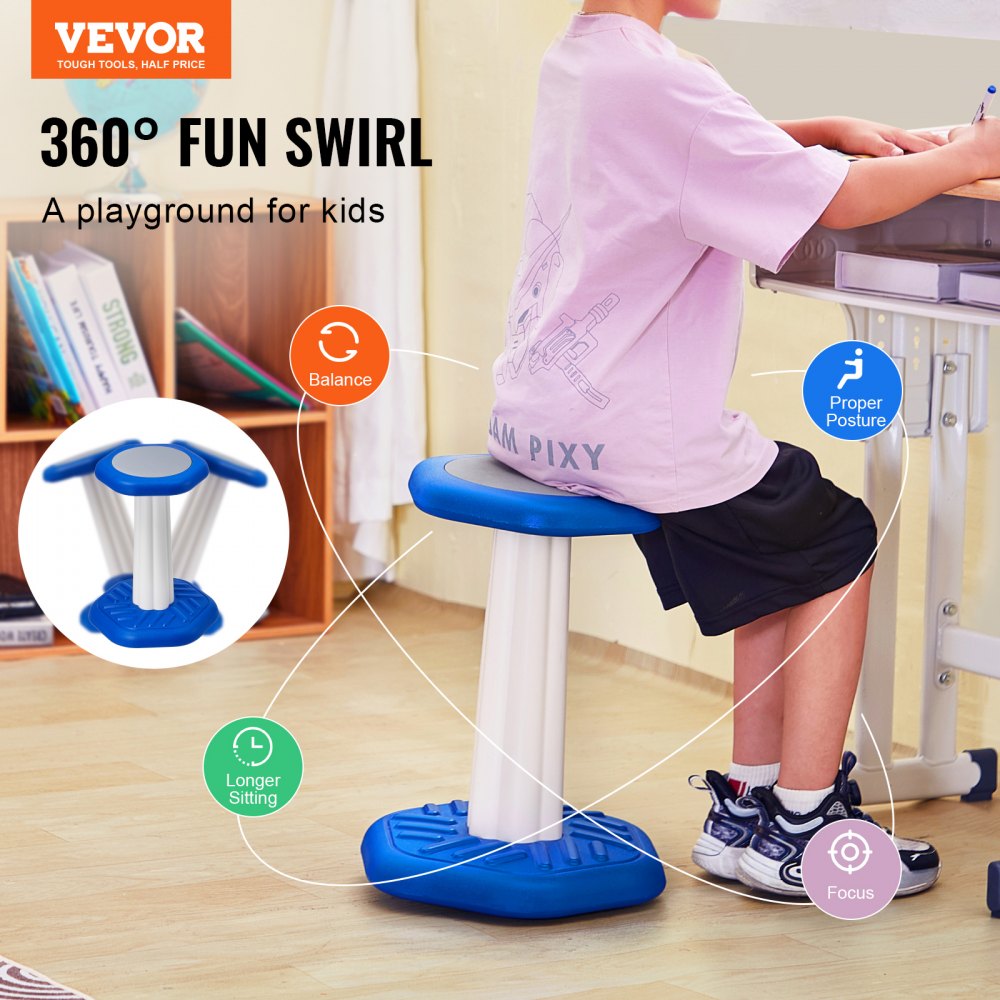 Kids Wobble Chair (17.7-inch High), Active Chair with Sponge Cushion, Wobble Stool Improves Focus, Posture and Calm Children, Ideal for Schools and Home, Age 7-14, Blue