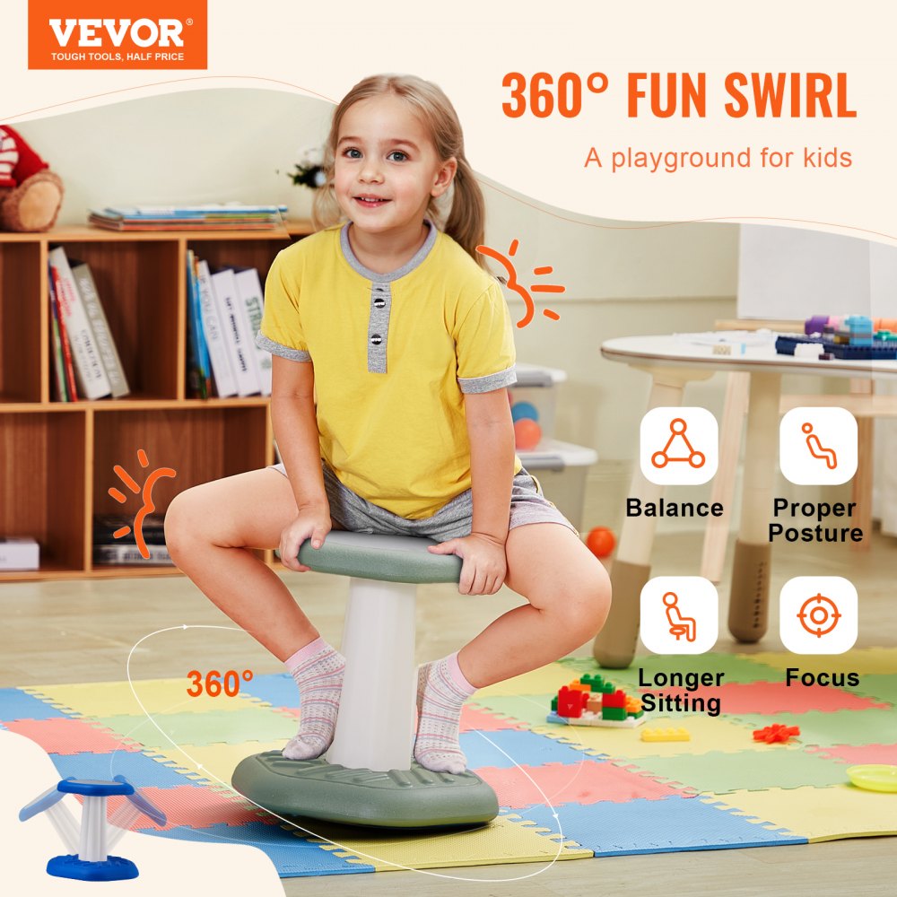 Kids Wobble Chair Active Chair with Sponge Cushion, Wobble Stool Improves Focus, Posture and Calm Children, Ideal for Schools and Preschools, Age 3-7, Green