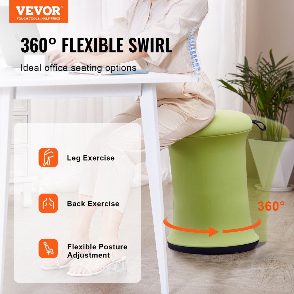 Wobble Chair, Height-Adjustable (19.3-25") Wobble Chair with Fabric Cover, Flexible Seating Wobble Stool Made of Iron & Sponge, Ideal for School, Office & Home, 20° Tilt Angle, Age 12-18, Green