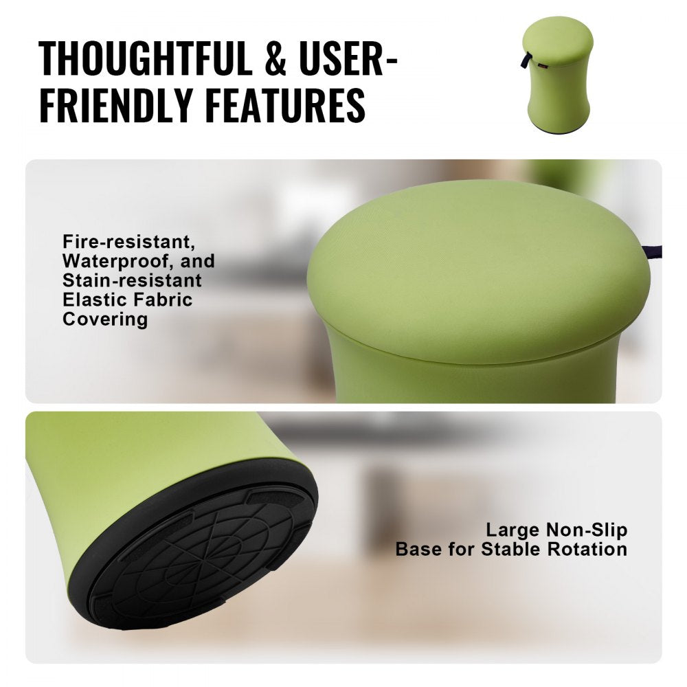 Wobble Chair, Height-Adjustable (19.3-25") Wobble Chair with Fabric Cover, Flexible Seating Wobble Stool Made of Iron & Sponge, Ideal for School, Office & Home, 20° Tilt Angle, Age 12-18, Green