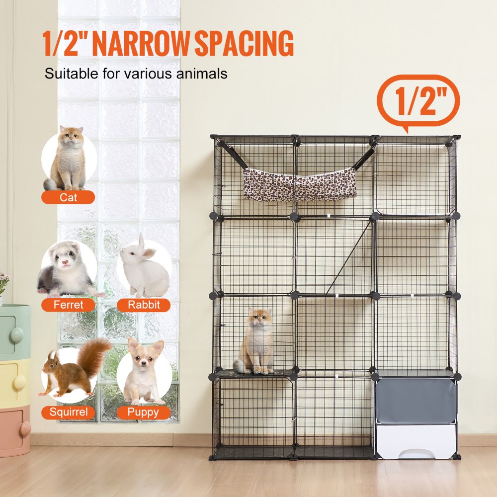 Large metal wire cat cage enclosure with four tiers, hammock, and three front doors.