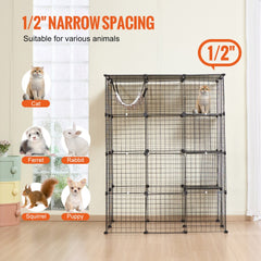 Large 4-tier metal wire cat cage with 1/2-inch narrow spacing, hammock, and suitability for cats, ferrets, rabbits, puppies, and squirrels.