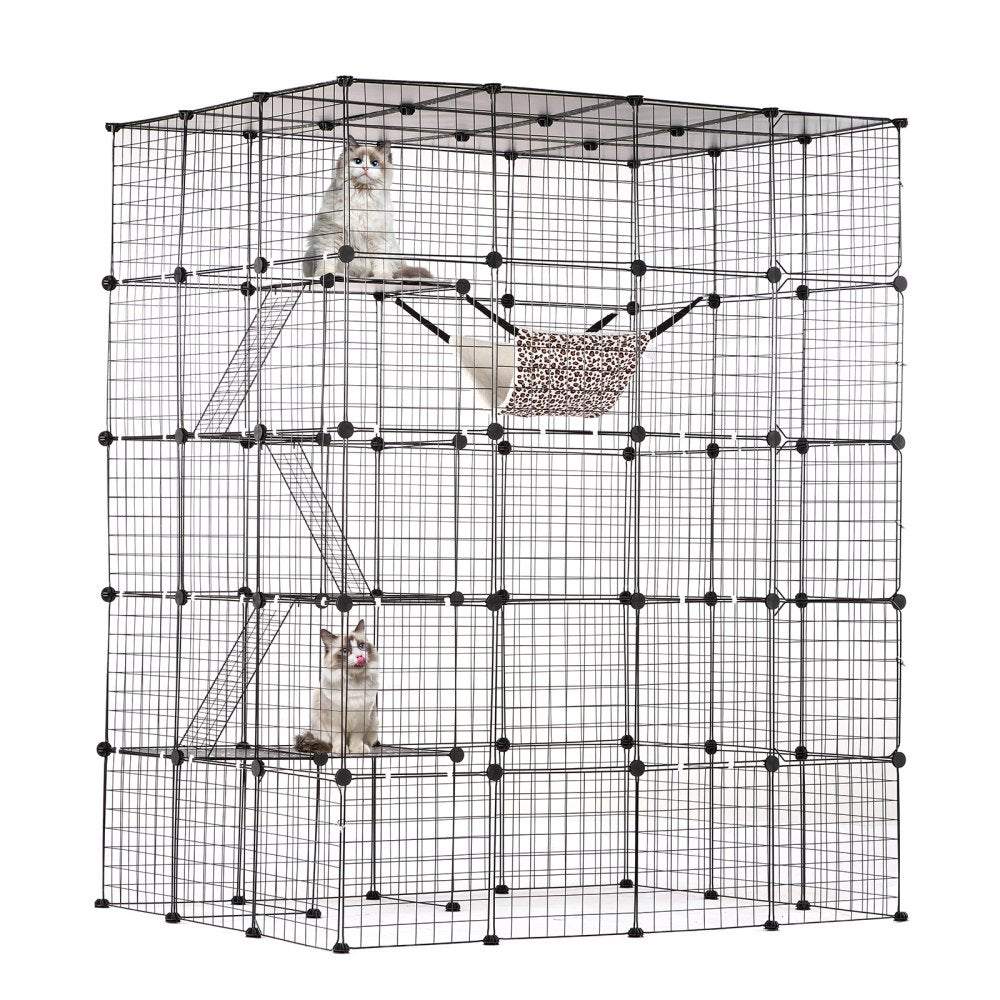 Bostome 4-tier large metal cat cage with hammock and multiple access points for exploration.