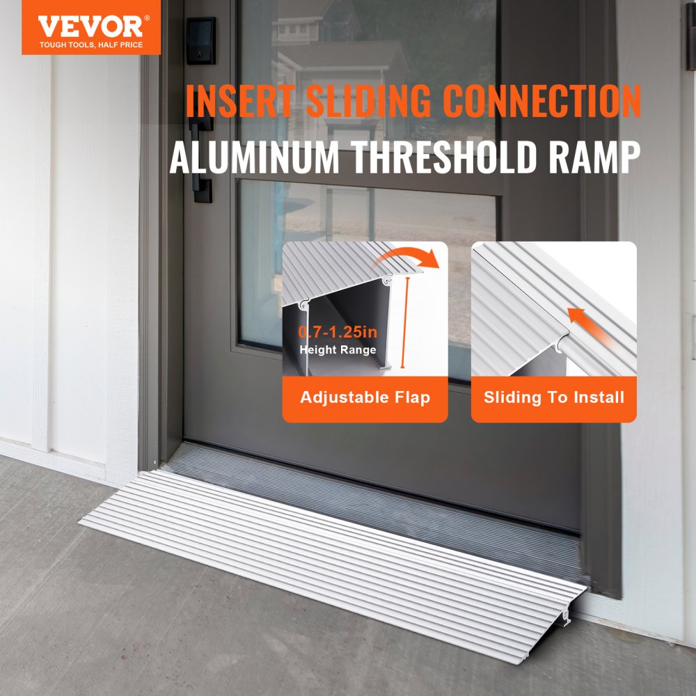 Door Threshold Ramp, 1" Rise, 800 lbs Load Capacity, Door Ramp for Wheelchairs, Aluminum Threshold Ramp for Doorways, Adjustable Modular Threshold Ramp for Wheelchairs, Scooters, Power Chairs