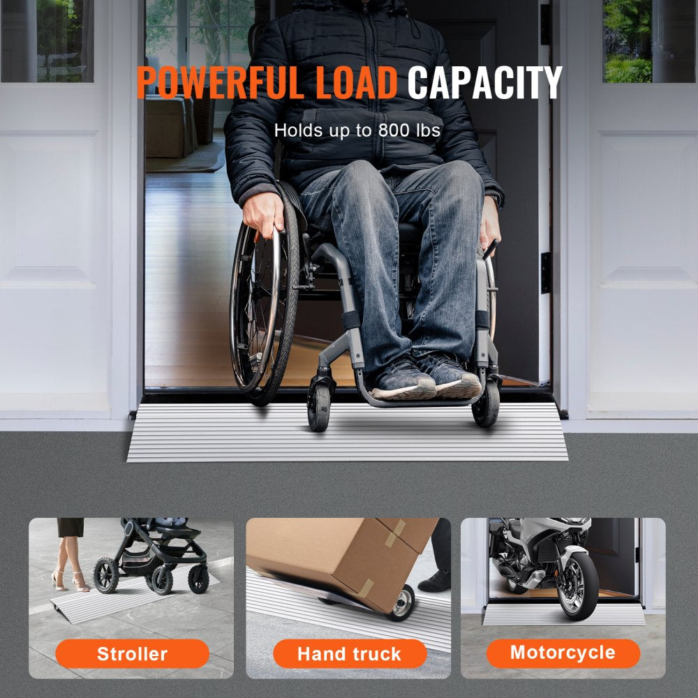 Door Threshold Ramp, 1" Rise, 800 lbs Load Capacity, Door Ramp for Wheelchairs, Aluminum Threshold Ramp for Doorways, Adjustable Modular Threshold Ramp for Wheelchairs, Scooters, Power Chairs