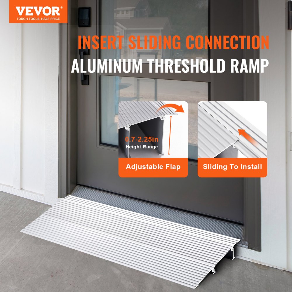 Door Threshold Ramp, 2" Rise, 800 lbs Load Capacity, Door Ramp for Wheelchairs, Aluminum Threshold Ramp for Doorways, Adjustable Modular Threshold Ramp for Wheelchairs, Scooters, Power Chairs