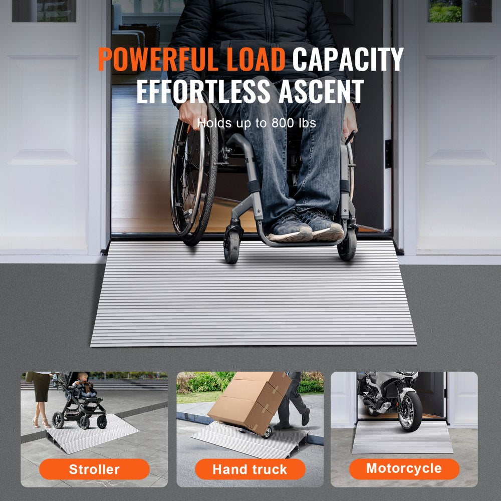Door Threshold Ramp, 3" Rise, 800 lbs Load Capacity, Door Ramp for Wheelchairs, Aluminum Threshold Ramp for Doorways, Adjustable Modular Threshold Ramp for Wheelchairs, Scooters, Power Chairs