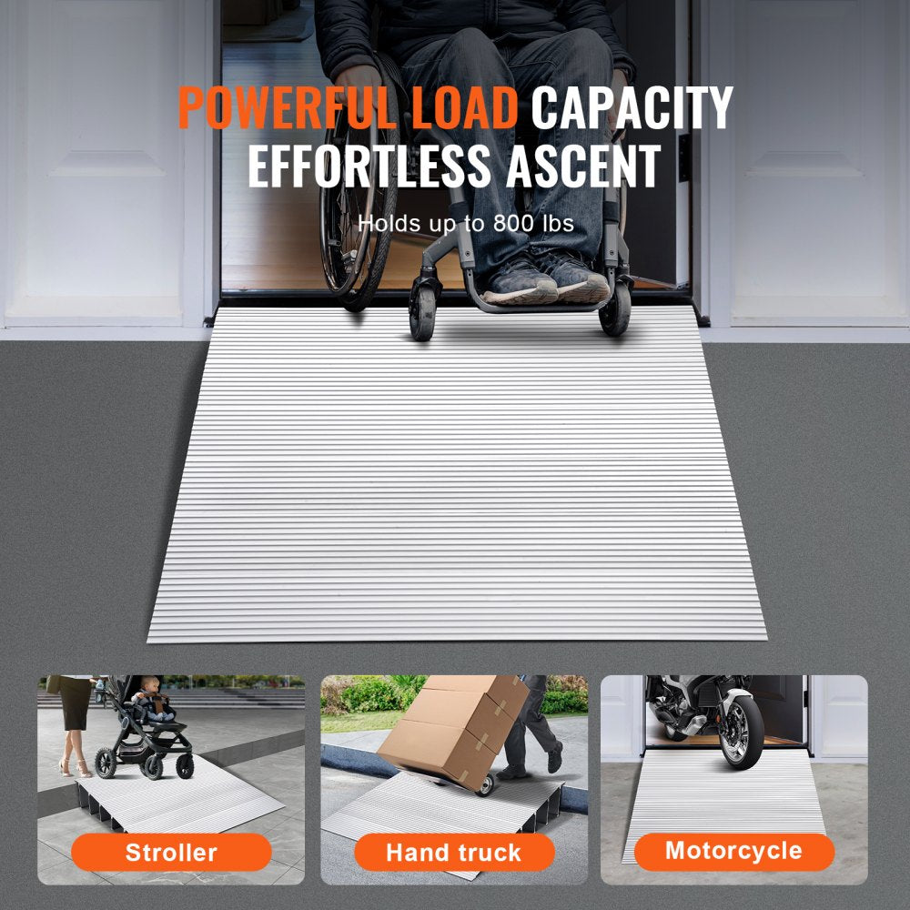 Door Threshold Ramp, 6" Rise, 800 lbs Load Capacity, Door Ramp for Wheelchairs, Aluminum Threshold Ramp for Doorways, Adjustable Modular Threshold Ramp for Wheelchairs, Scooters, Power Chairs