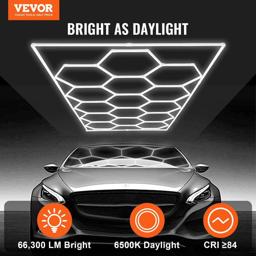 Hexagon Garage Lights 66300LM 15 Grids Honeycomb LED Shop Ceiling Light
