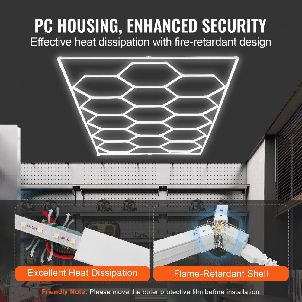 Hexagon Garage Lights 66300LM 15 Grids Honeycomb LED Shop Ceiling Light