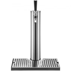 Beer Tower, Single Faucet Kegerator Tower, Stainless Steel Draft Beer Tower with 12" x 7" Drip Tray, 3" Dia. Column Beer Dispenser Tower, Beer Tower Kit with Hose, Wrench, Cover for Home & Bar
