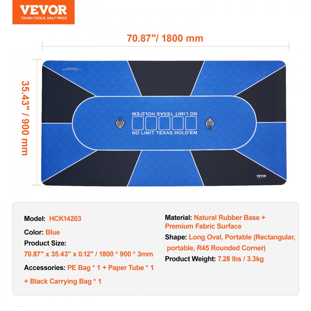 Poker Table Top 70 x 35 Inch Poker Mat 6-8 Players Foldable with Bag Blue