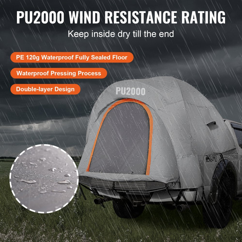Truck Bed Tent, 5.5`-6` Pickup Truck Tent with Rain Layer and Carry Bag, Waterproof PU2000mm Double Layer Truck Tent for Camping, Accommodate 2-3 Person, for Camping Traveling Outdoor Activities
