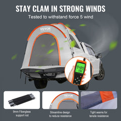 Truck Bed Tent, 5.5`-6` Pickup Truck Tent with Rain Layer and Carry Bag, Waterproof PU2000mm Double Layer Truck Tent for Camping, Accommodate 2-3 Person, for Camping Traveling Outdoor Activities