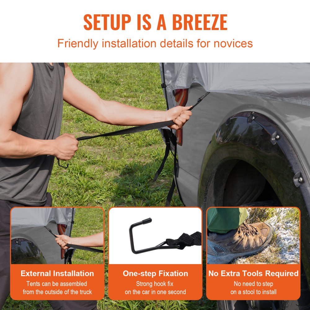 Truck Bed Tent, 5.5`-6` Pickup Truck Tent with Rain Layer and Carry Bag, Waterproof PU2000mm Double Layer Truck Tent for Camping, Accommodate 2-3 Person, for Camping Traveling Outdoor Activities
