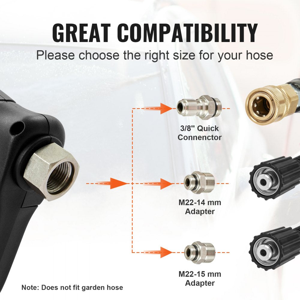 Pressure Washer Gun Set, 0.22 Gal Foam Cannon, 4000 PSI Washer Spay Gun with 1/4 Inch Quick Connector & 5 Nozzle Tips, Pressure Washer Handle with M22-14 mm & M22-15mm & 3/8`` Inlet Connector