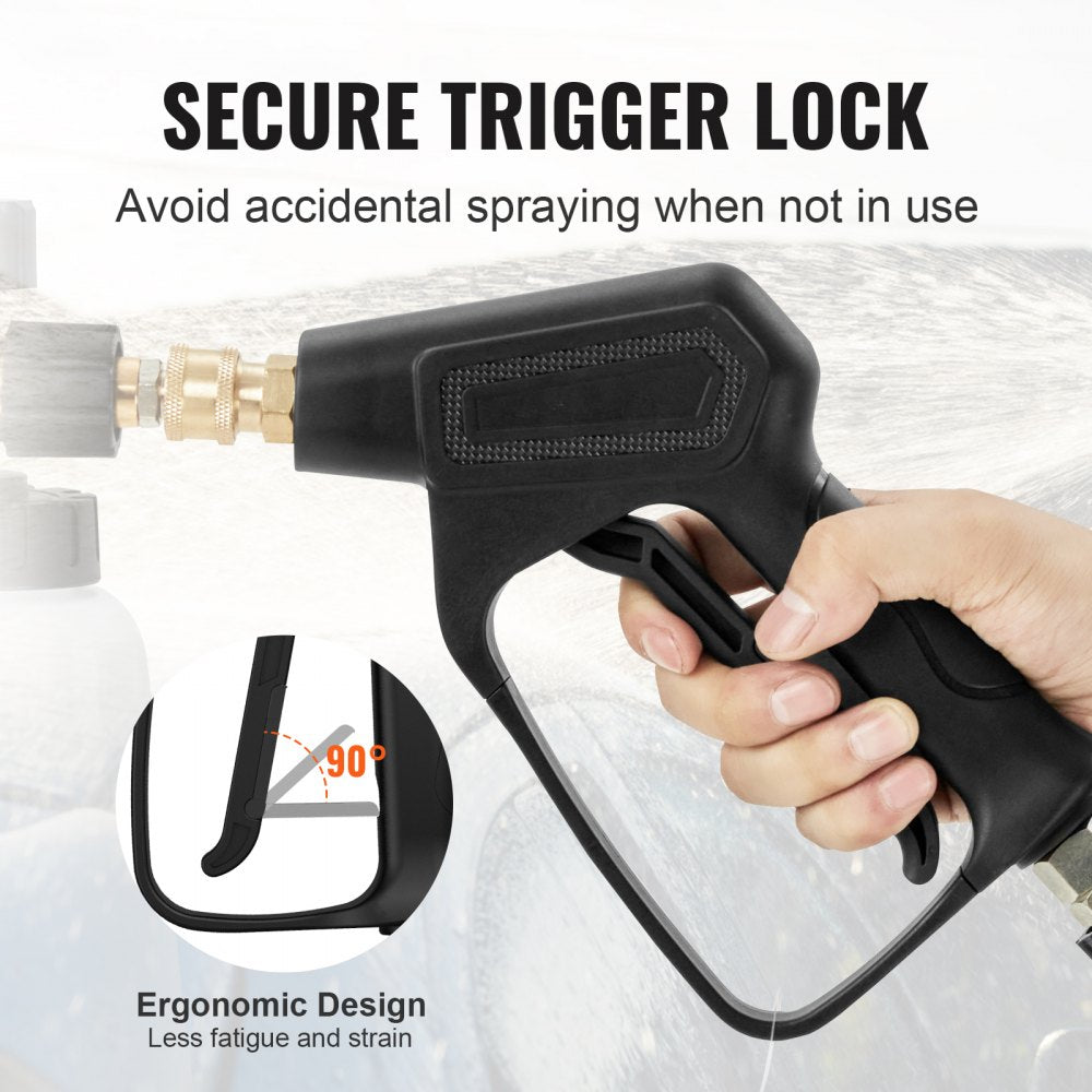 Pressure Washer Gun Set, 0.22 Gal Foam Cannon, 4000 PSI Washer Spay Gun with 1/4 Inch Quick Connector & 5 Nozzle Tips, Pressure Washer Handle with M22-14 mm & M22-15mm & 3/8`` Inlet Connector