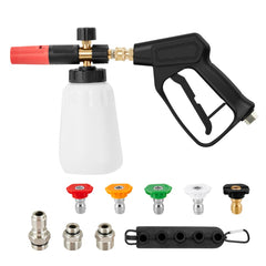 Pressure Washer Gun Set, 0.22 Gal Foam Cannon, 4000 PSI Washer Spay Gun with 1/4 Inch Quick Connector & 5 Nozzle Tips, Pressure Washer Handle with M22-14 mm & M22-15mm & 3/8`` Inlet Connector