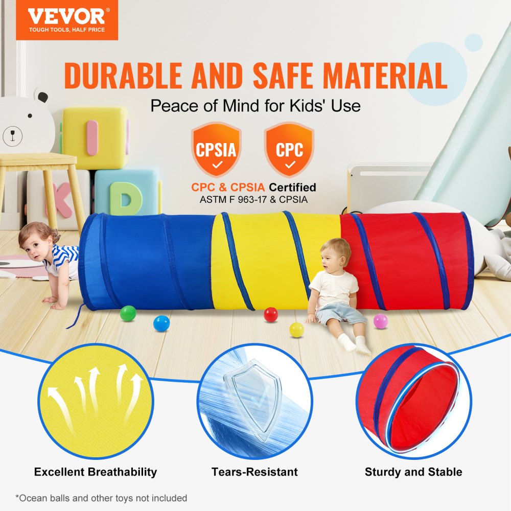 Kids Play Tunnel Tent for Toddlers, Colorful Pop Up Crawl Tunnel Toy for Baby or Pet, Collapsible Gift for Boy and Girl Play Tunnel Indoor and Outdoor Game Red/Yellow/Blue Multicolor