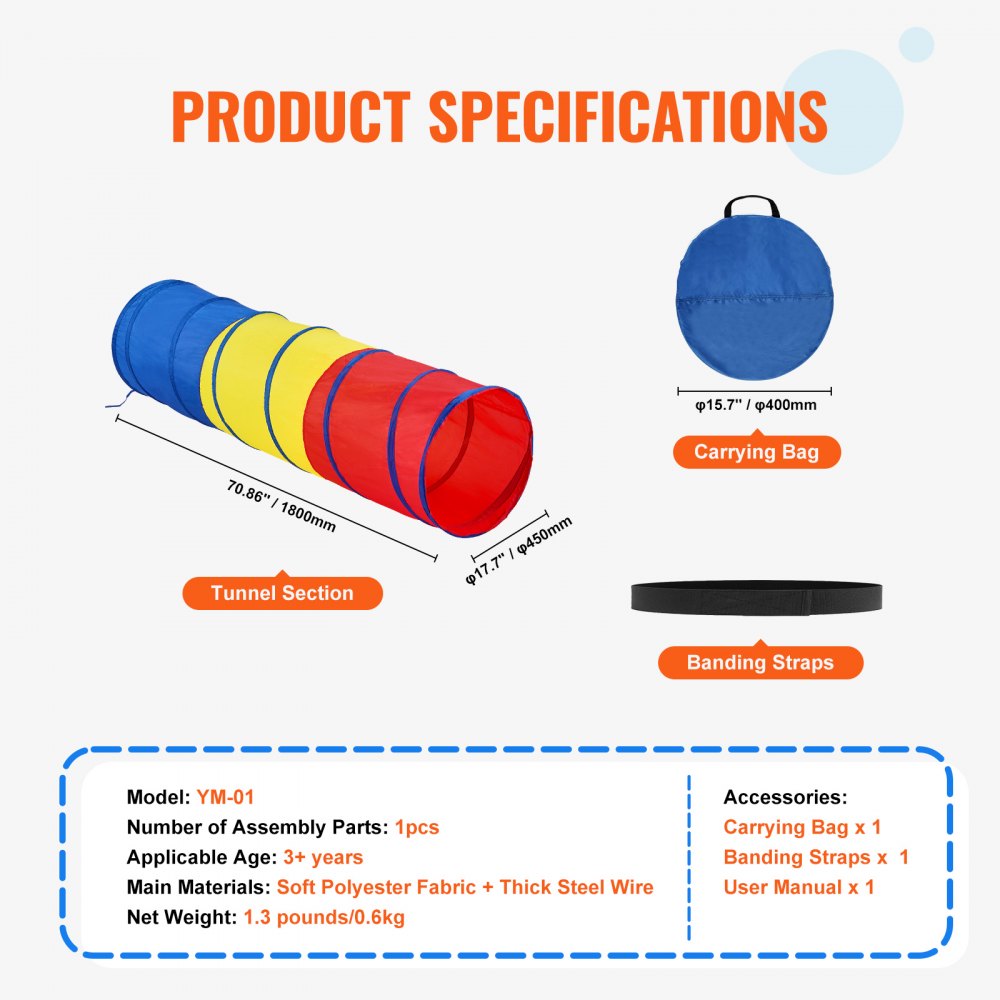 Kids Play Tunnel Tent for Toddlers, Colorful Pop Up Crawl Tunnel Toy for Baby or Pet, Collapsible Gift for Boy and Girl Play Tunnel Indoor and Outdoor Game Red/Yellow/Blue Multicolor