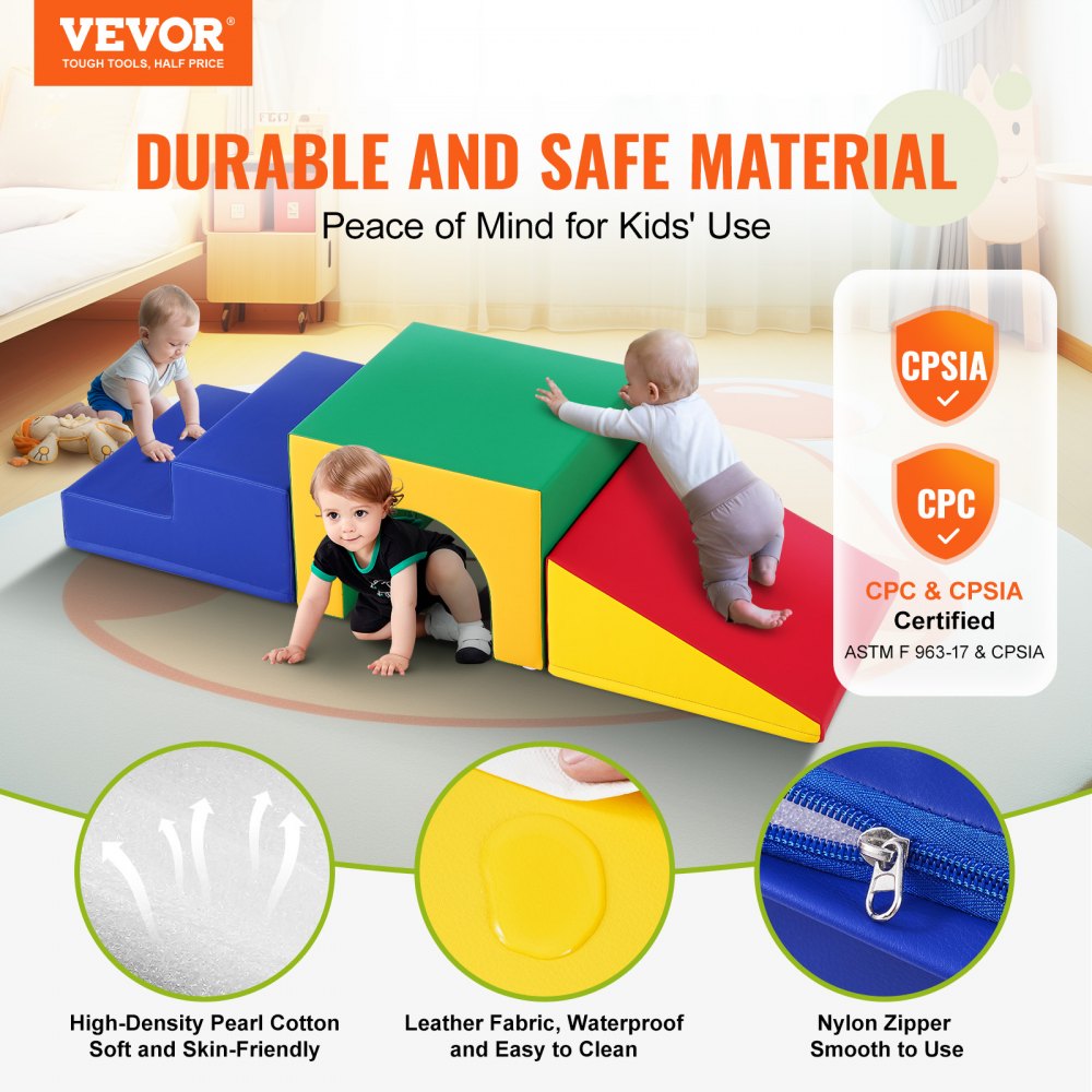 Single Tunnel Climber, Toddler Playset, Foam Climbing Blocks for Toddlers, Kids Tunnel Maze with Stairs and Ramp, Indoor for Toddlers and Preschoolers Easy to Clean, 3 pcs (Assorted)