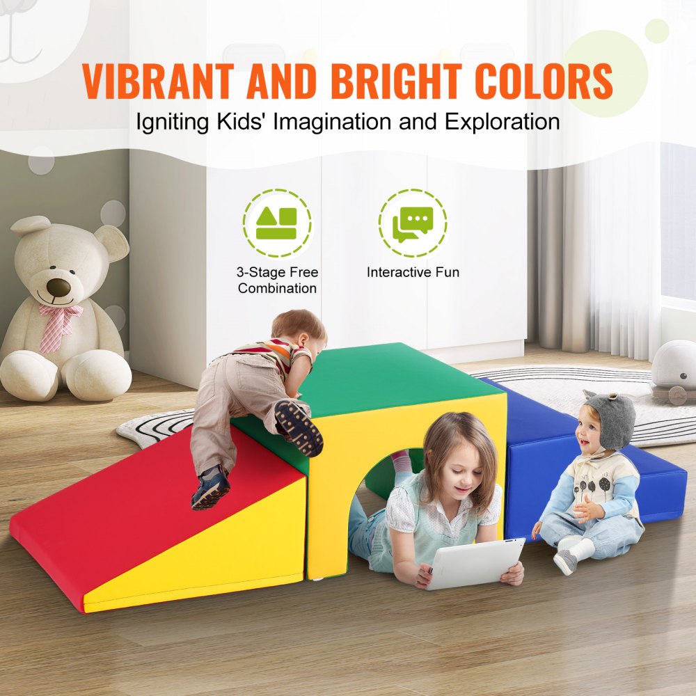 Single Tunnel Climber, Toddler Playset, Foam Climbing Blocks for Toddlers, Kids Tunnel Maze with Stairs and Ramp, Indoor for Toddlers and Preschoolers Easy to Clean, 3 pcs (Assorted)