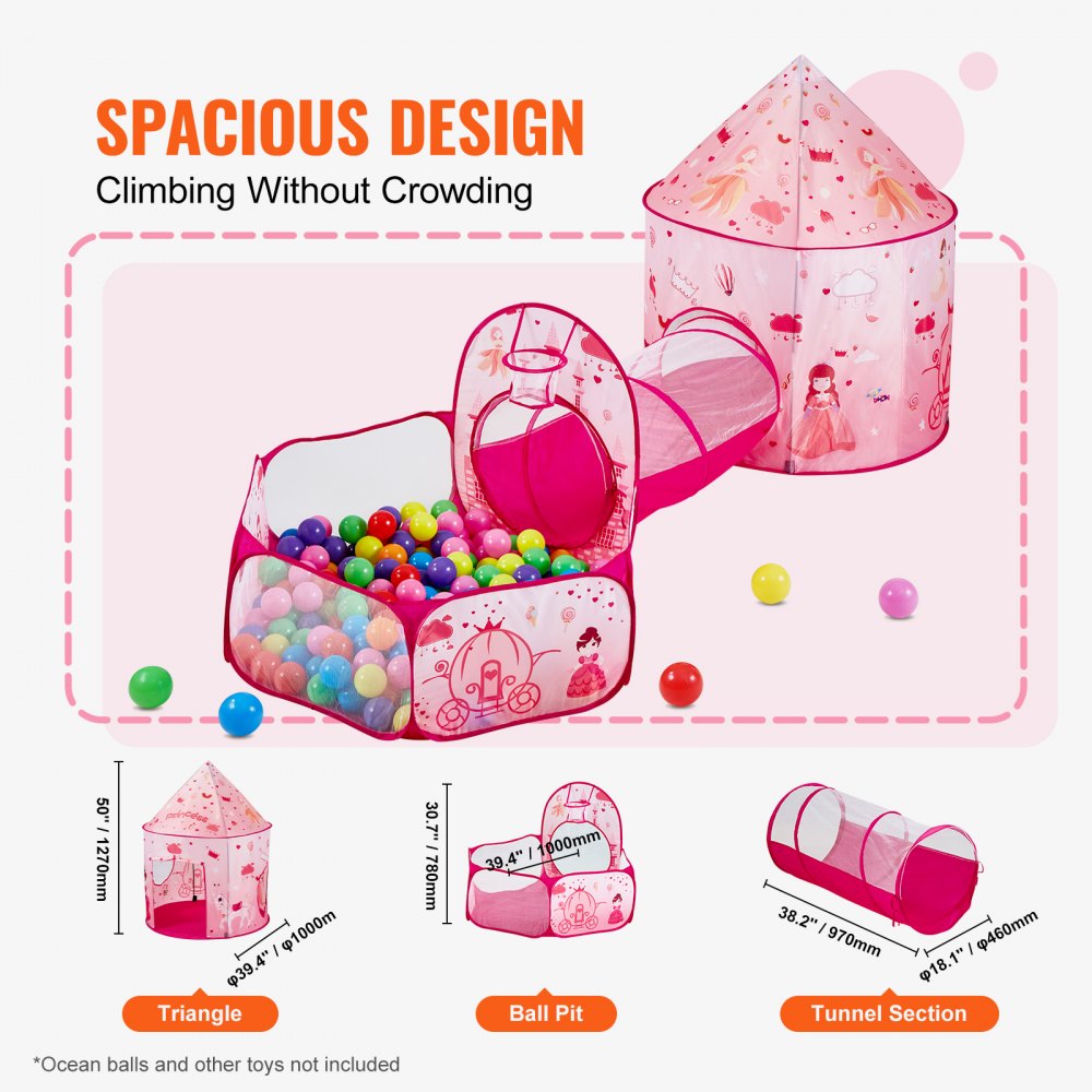 3 in 1 Kids Play Tent with Tunnel for Girls, Princes, Boys, Babies and Toddlers, Indoor/Outdoor Pop Up Playhouse with Carrying Bag & Banding Straps as Birthday Gifts, Magenta Color